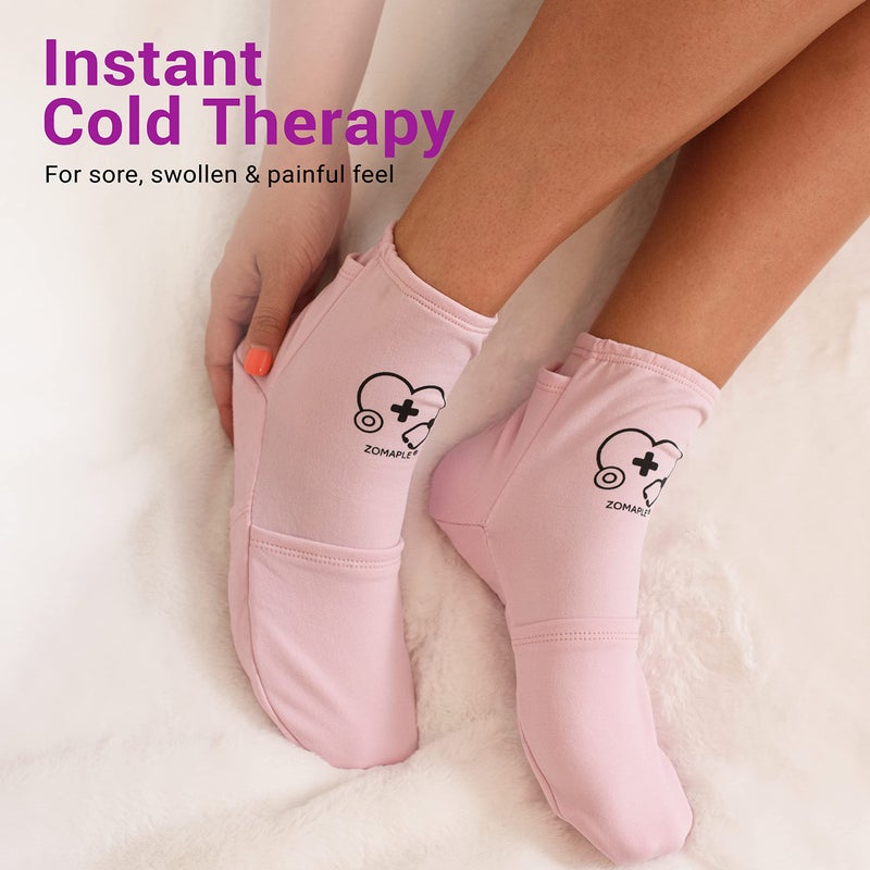 ZOMAPLE Cold Therapy Socks + Gel Packs, Lavender, Medium â€“ Soothe Burning Feet & Reduce Swelling â€“ Hot/Cold Use, Touch Fasteners & Comes with 2 Large & 2 Small Gel Packs â€“ Versatile Foot Ice Pack Wrap - Image 3